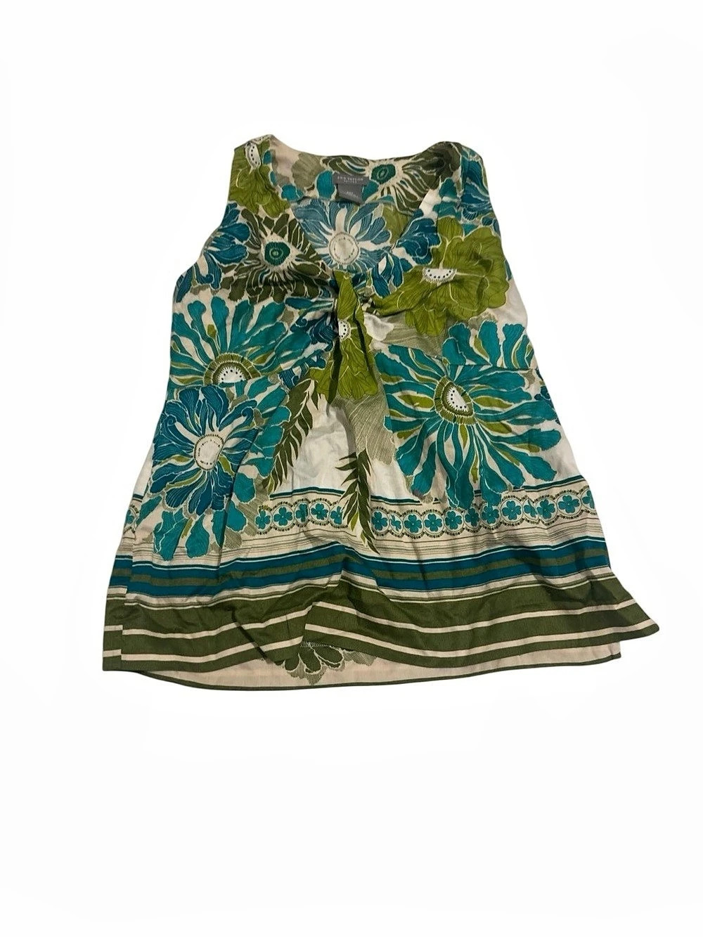 Ann Taylor Petites Teal Floral Twist-Front Top – 00P